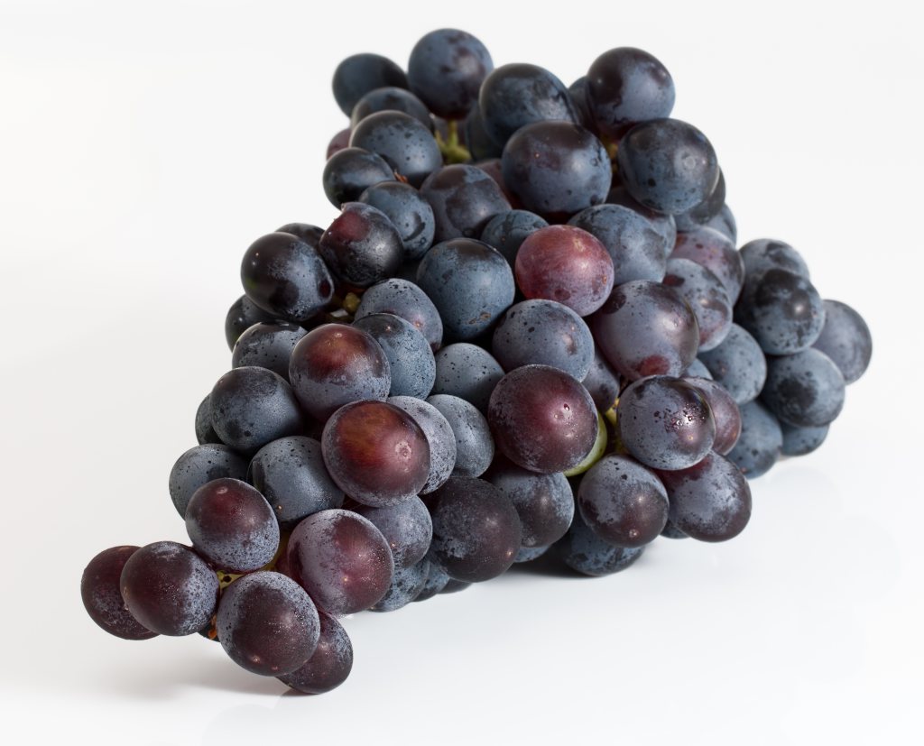 Purple grape bunch detoured with a white background.