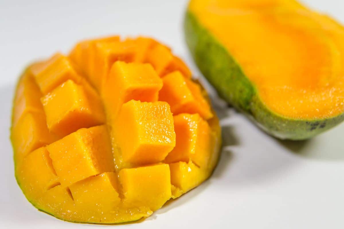 Healthy mango fruit sliced and diced