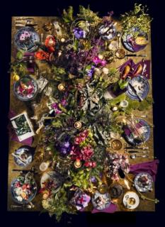 Table arrangement for New Year loaded with flowers