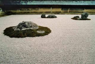 Rocks and gravel in the historic Ryoanji gardens.