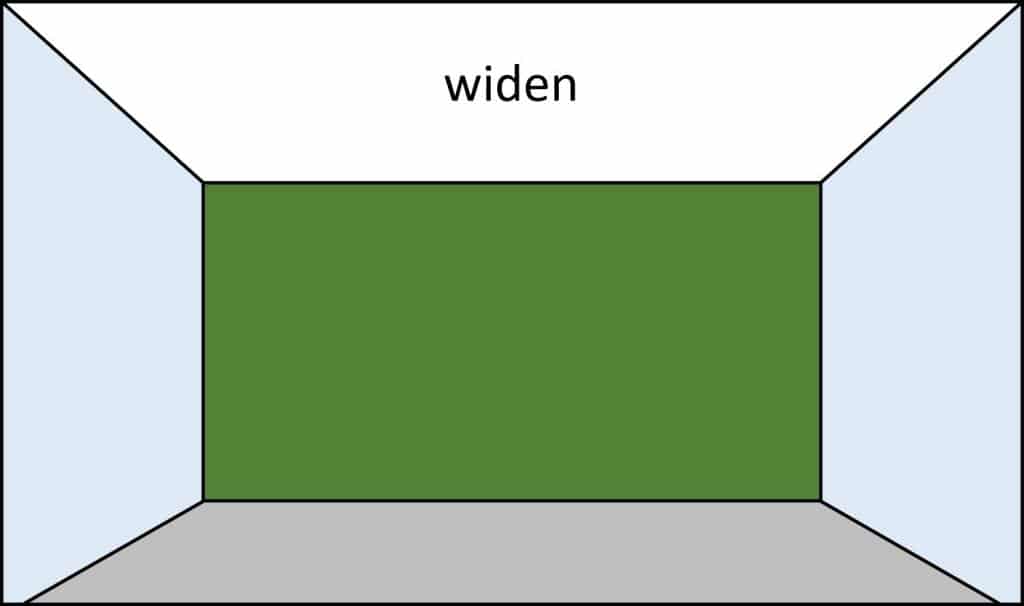 Sketch of a shaded courtyard, with color instructions to make it feel wider