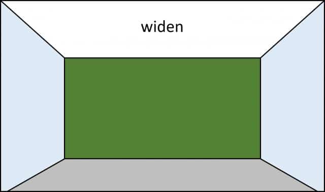 Sketch of a shaded courtyard, with color instructions to make it feel wider