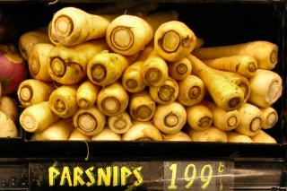 Parsnip at the market and other heirloom vegetables