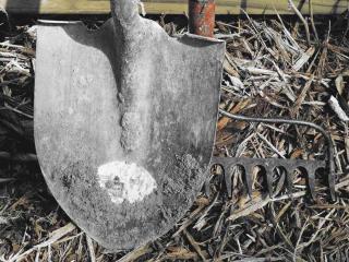Remove dirt from garden tools