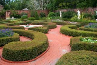 Topiary in the form of low spiraling hedges, properly refreshed