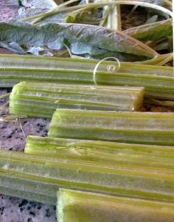 Cooking with cardoon requires removing stringy parts and blanching