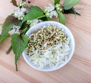 Nettle leaves and flowers in a bowl, great against pollinosis