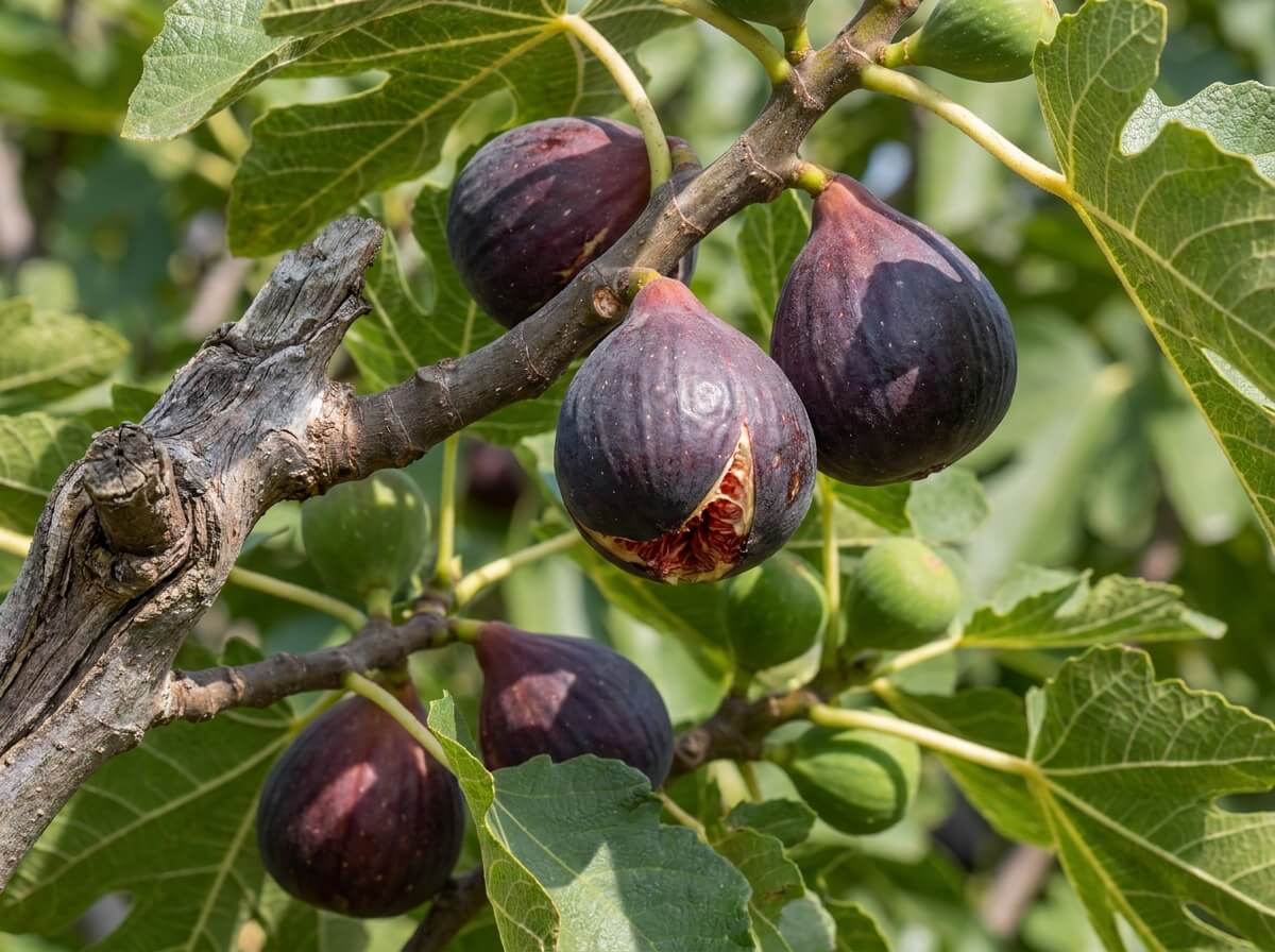 Gardener gently pressing a fig to test ripeness with thumb