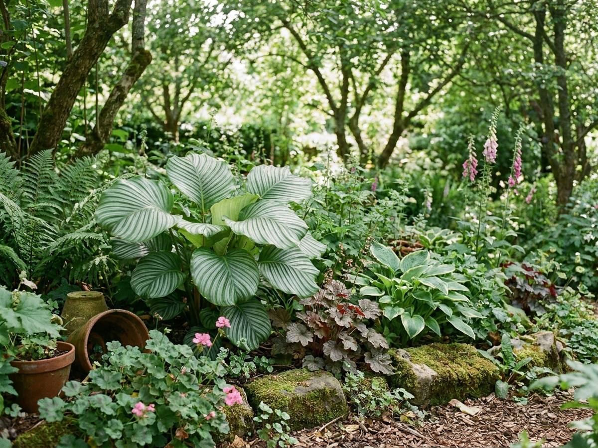 Calathea orbifolia in the garden