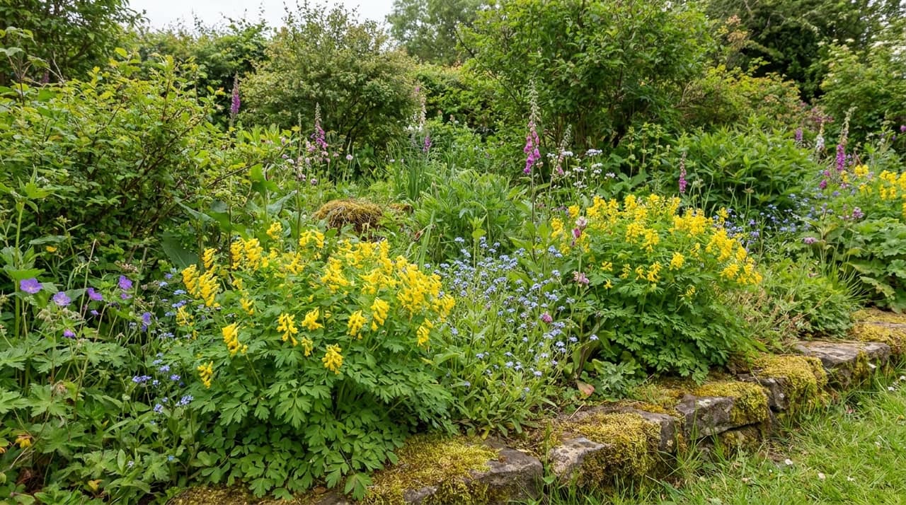 Corydalis lutea in the garden