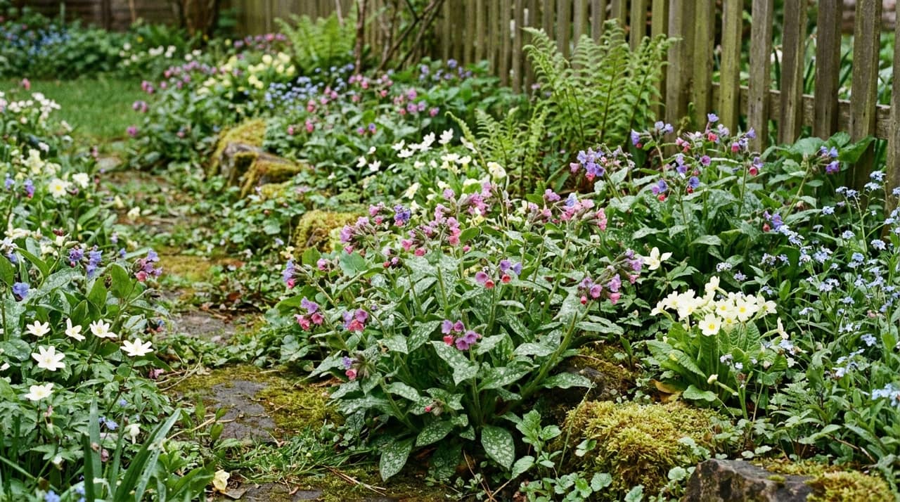 Pulmonaria officinalis in the garden