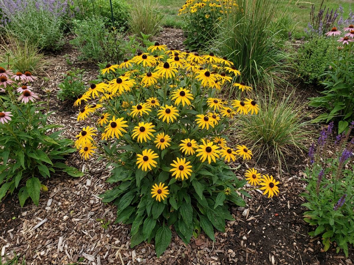 Rudbeckia fulgida growing in a garden border