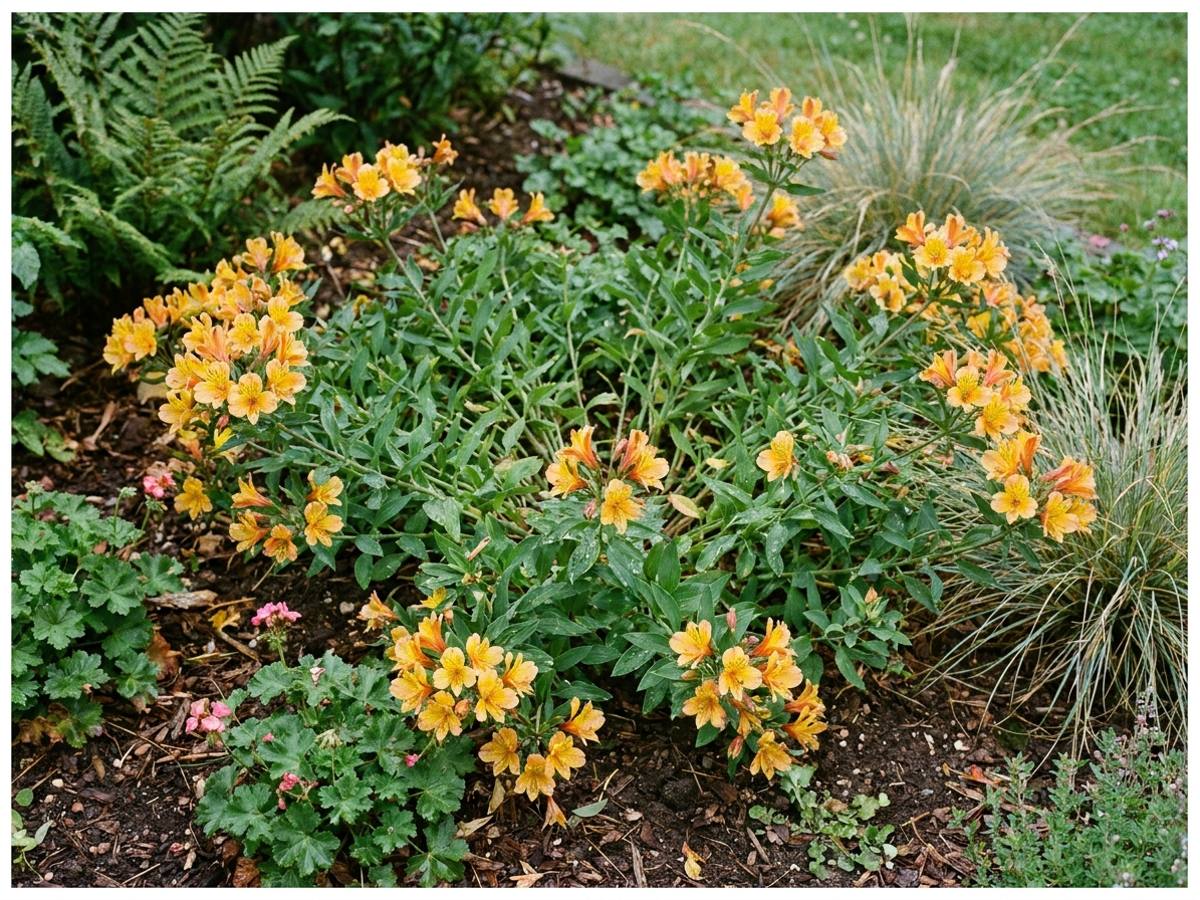 Alstroemeria aurea growing in a garden border
