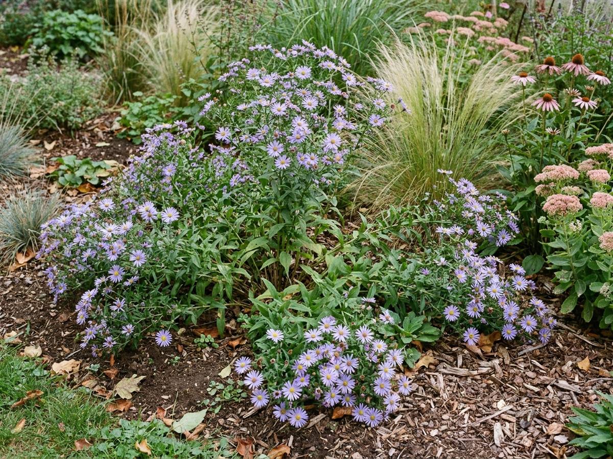 Aster amellus growing in a garden border