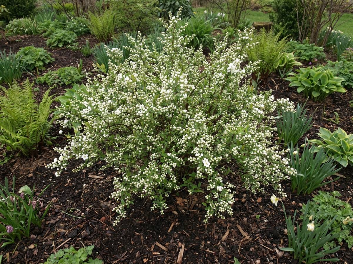 Exochorda racemosa growing in a garden border
