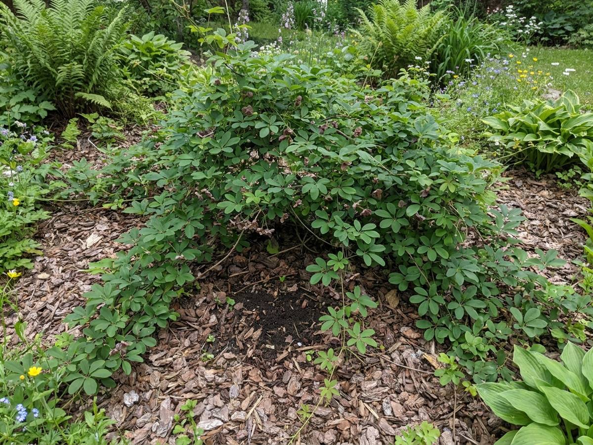 Akebia quinata growing in a garden border