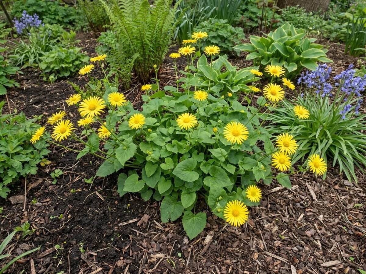 Doronicum orientale growing in a garden border