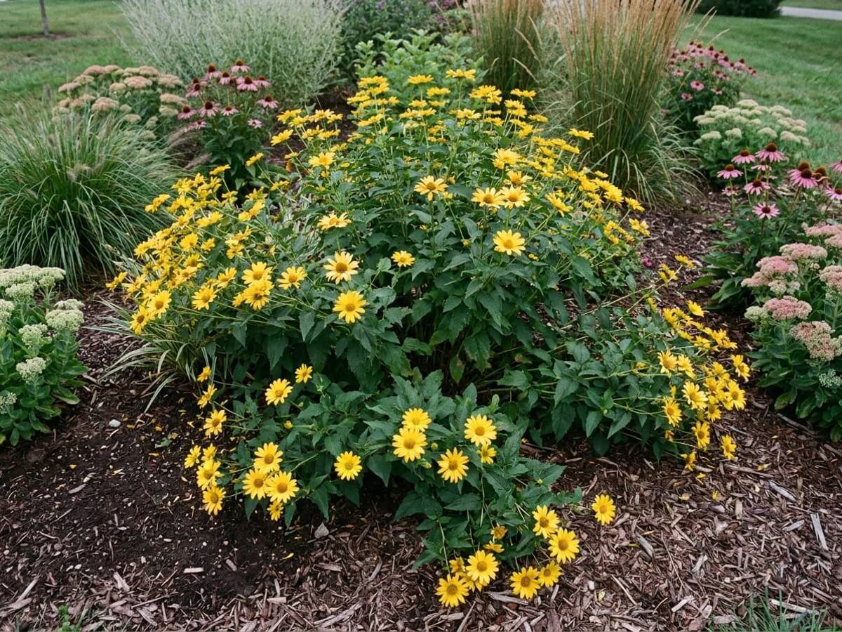 Heliopsis helianthoides growing in a garden border