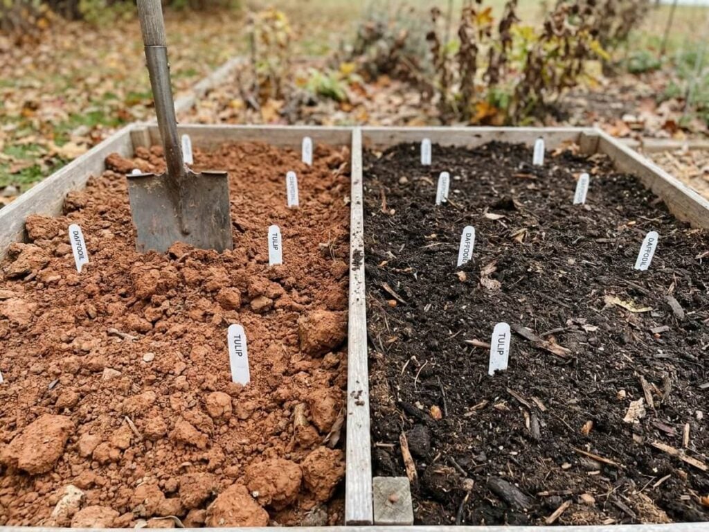 Spring bulbs in autumn rain: clay soil versus amended beds tested