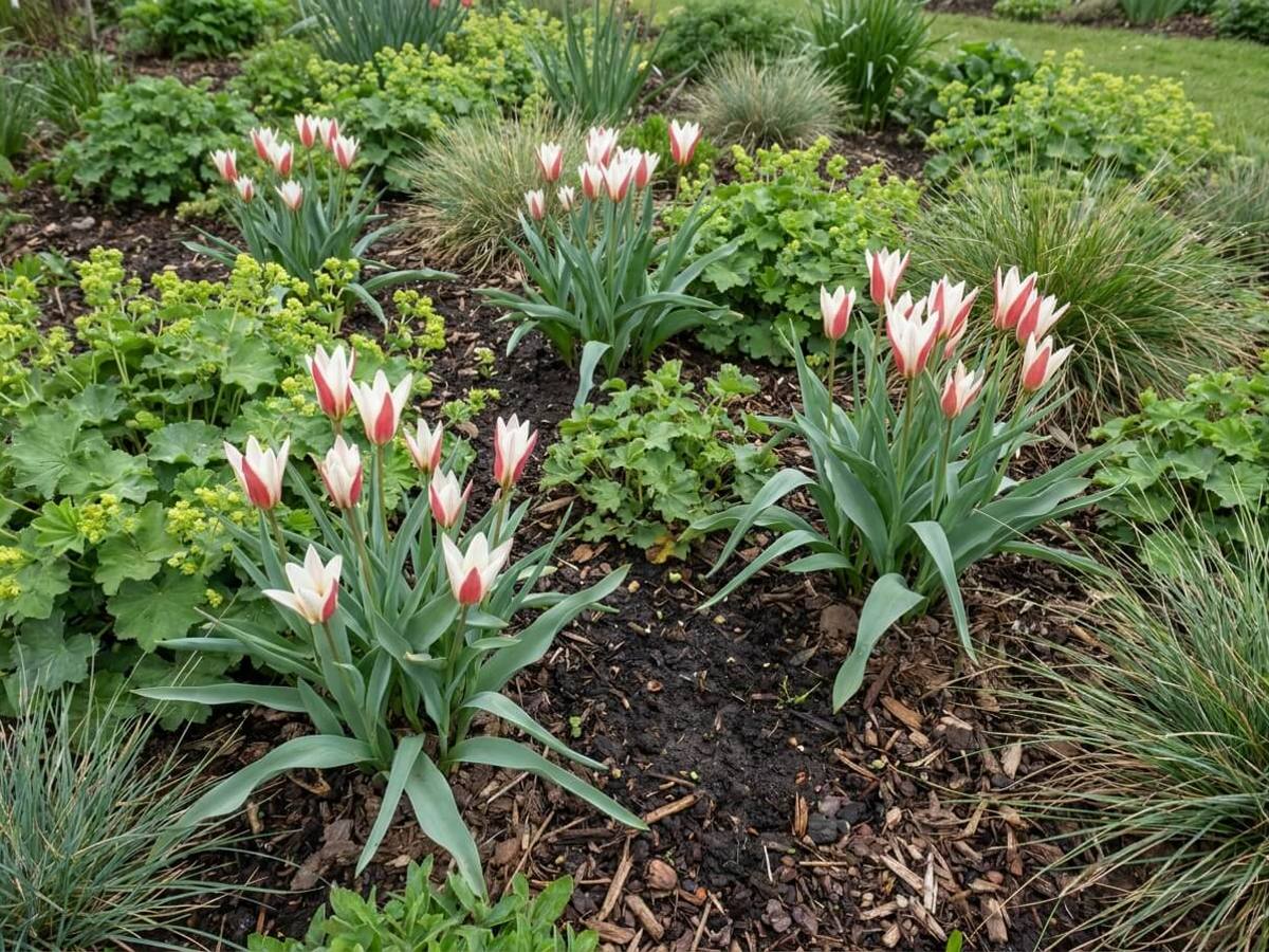 Tulipa clusiana growing in a garden border