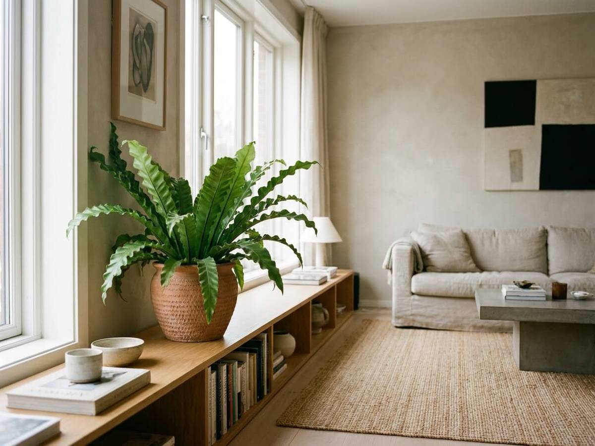 Asplenium nidus as a houseplant in a living room