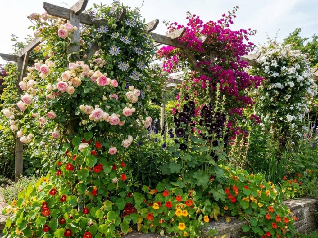 a wall or pergola to clothe in full sun, flowering in summer
