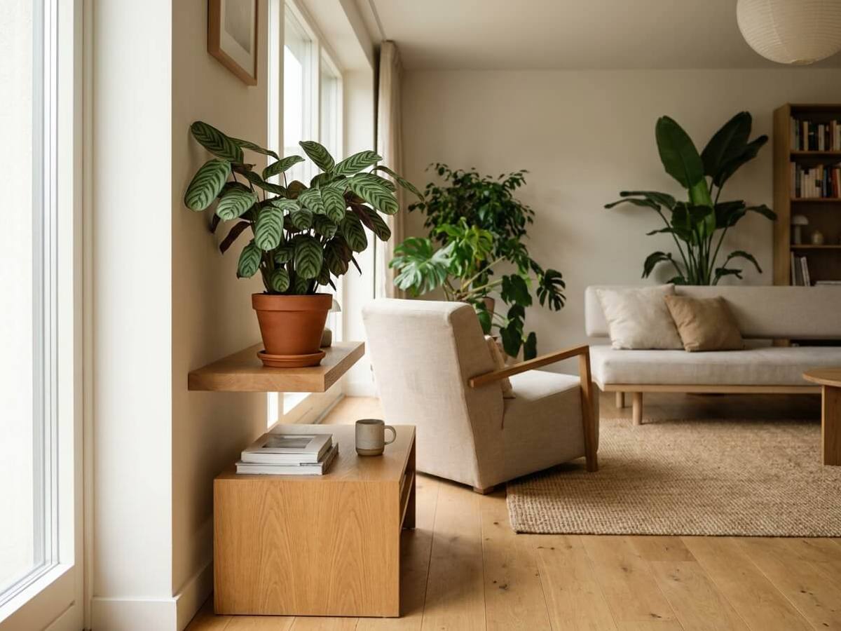 Ctenanthe burle-marxii as a houseplant in a living room