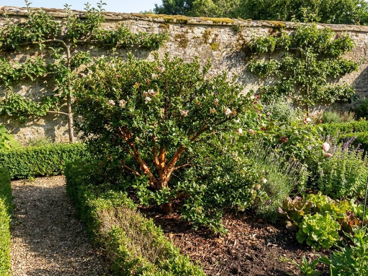 Luma apiculata growing in a garden border