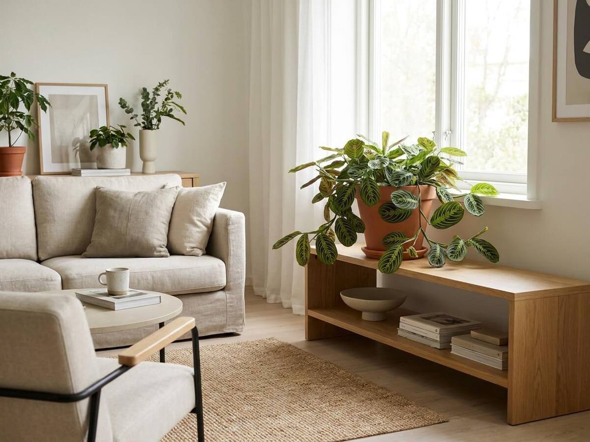 Maranta leuconeura as a houseplant in a living room