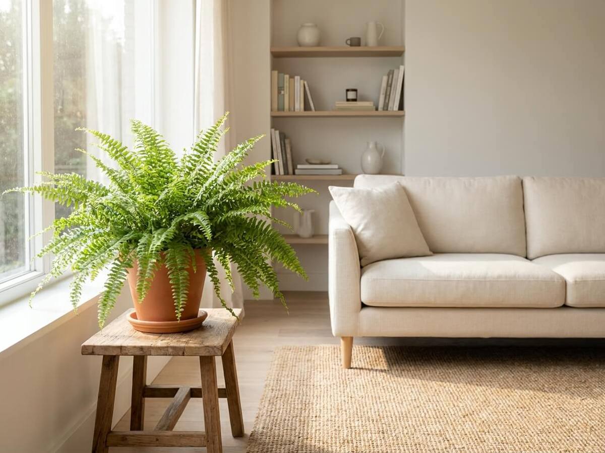 Nephrolepis exaltata as a houseplant in a living room