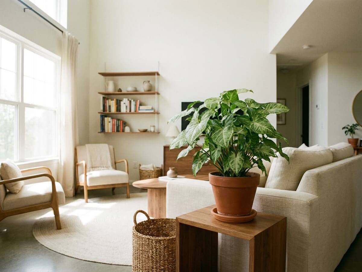 Syngonium podophyllum as a houseplant in a living room